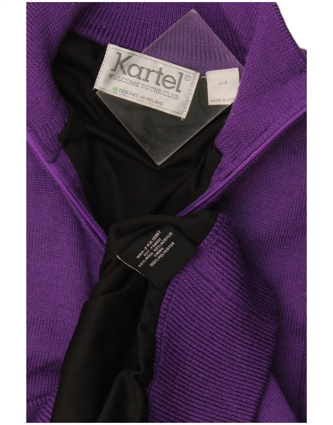 Suéter masculino Kartel com zíper e gola grande de lã roxa