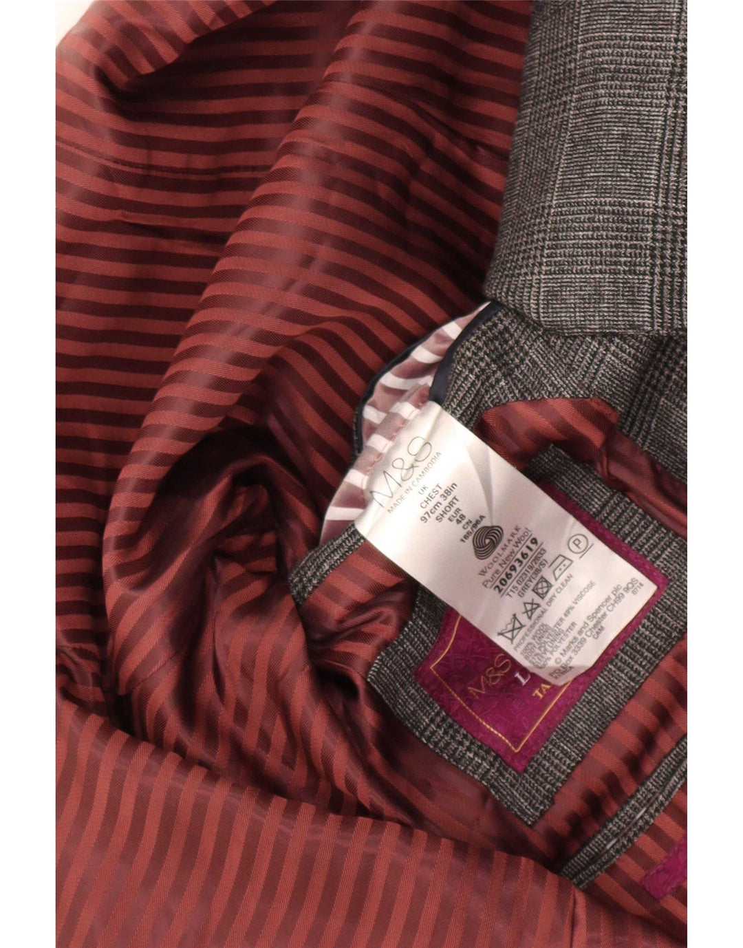 Jaqueta blazer masculina de 2 botões Marks & Spencer Reino Unido 38 lã xadrez cinza médio