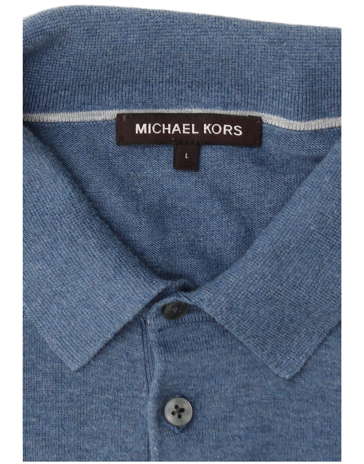 MICHAEL KORS Mens Polo Neck Jumper Sweater Large Blue Cotton
