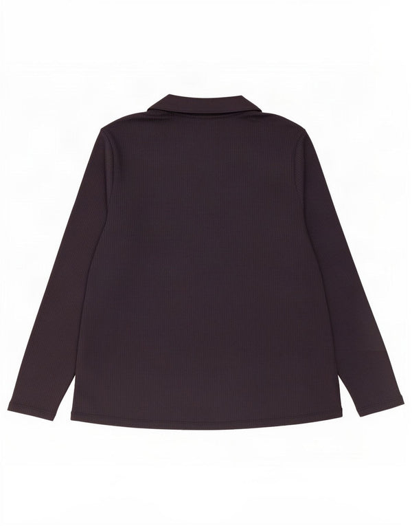 Camisa pólo feminina de manga comprida Marks & Spencer UK 20 2XL azul marinho poliéster