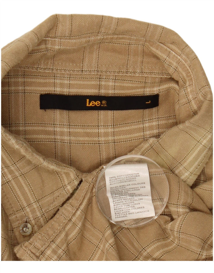 Camisa masculina de flanela Lee grande algodão xadrez bege