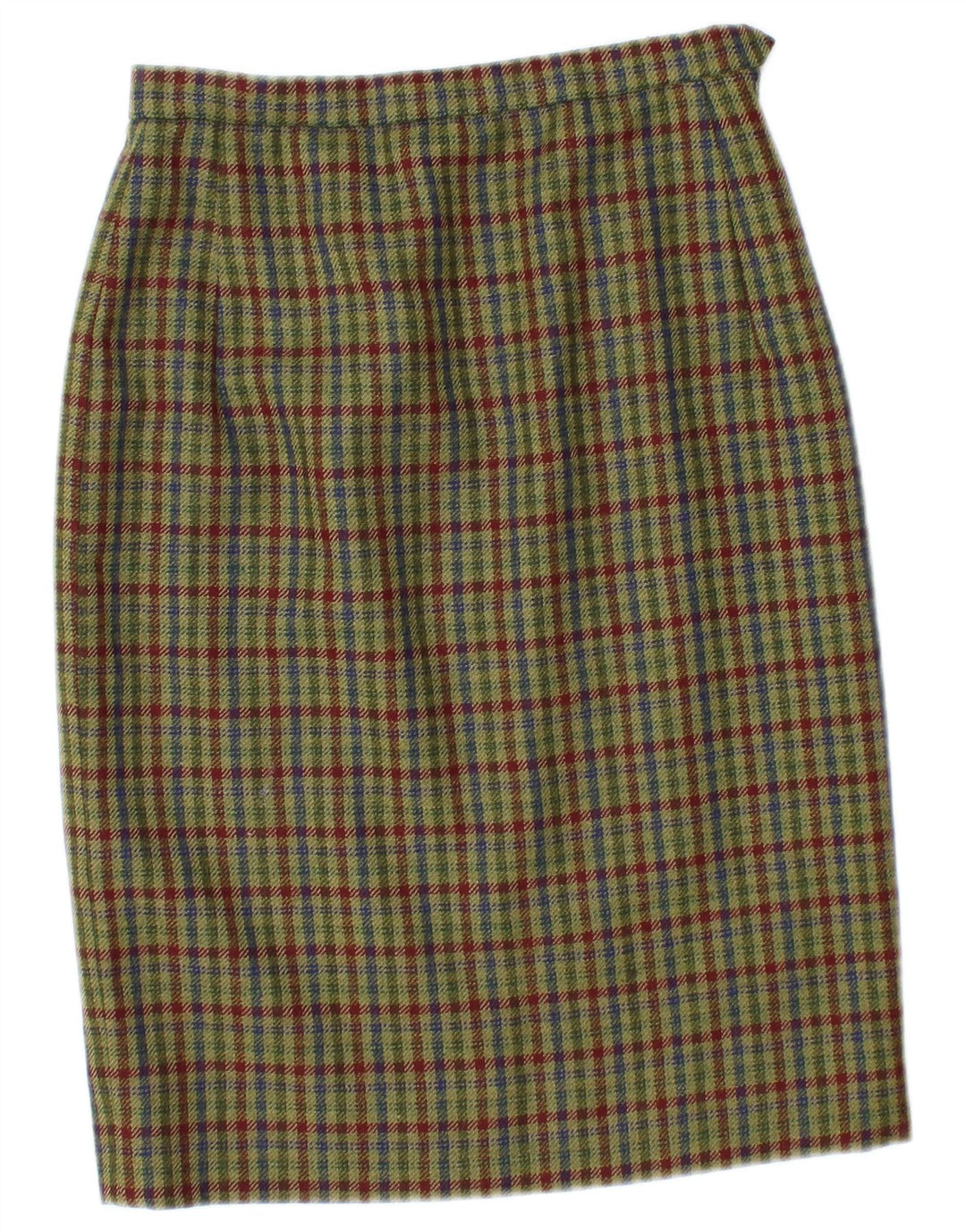 Conjunto de saia feminina vintage com 2 botões e 2 peças Reino Unido 12 médio W26 cáqui xadrez