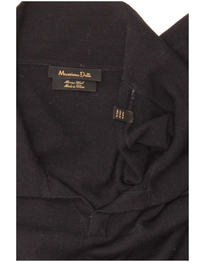 Suéter feminino Massimo Dutti com gola polo, Reino Unido 14, azul marinho médio