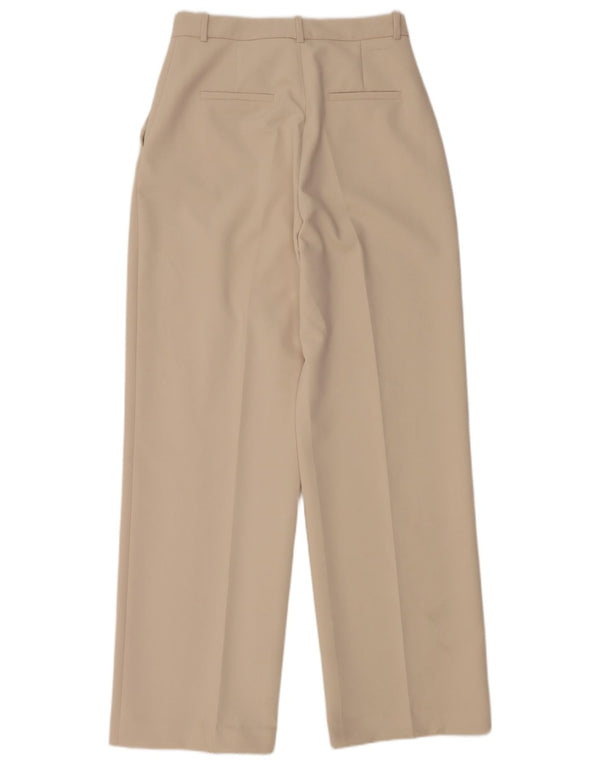Calça feminina Zara cintura alta reta casual médio W28 L31 bege