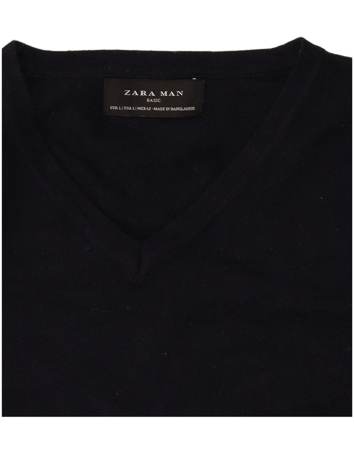 Suéter masculino Zara com decote em V grande azul marinho