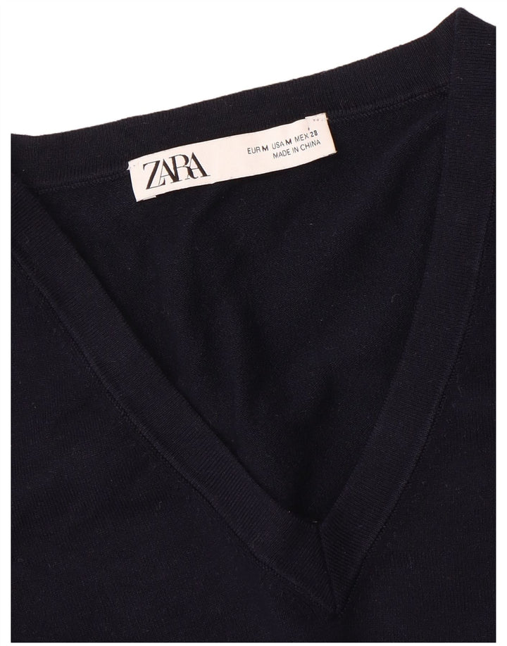 ZARA Suéter feminino curto com decote em V Reino Unido 12 médio azul marinho