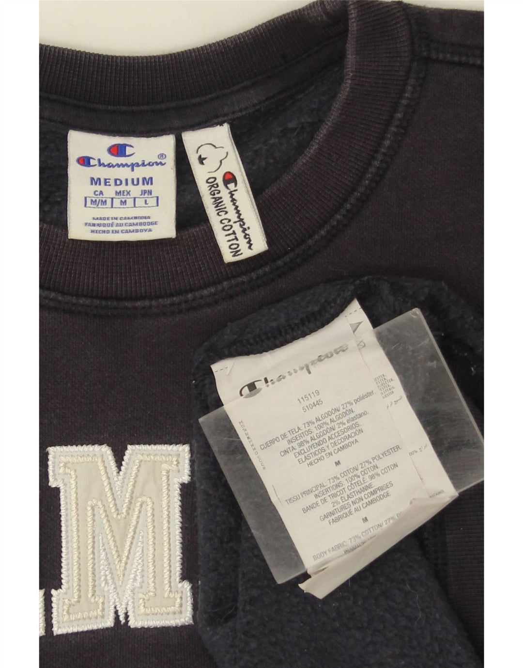 Champion masculino gráfico moletom jumper médio azul marinho algodão