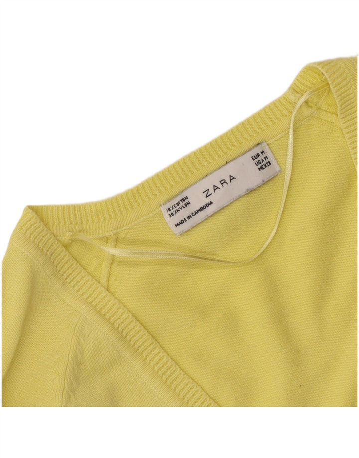 Suéter cardigã feminino Zara Reino Unido 12 algodão amarelo médio