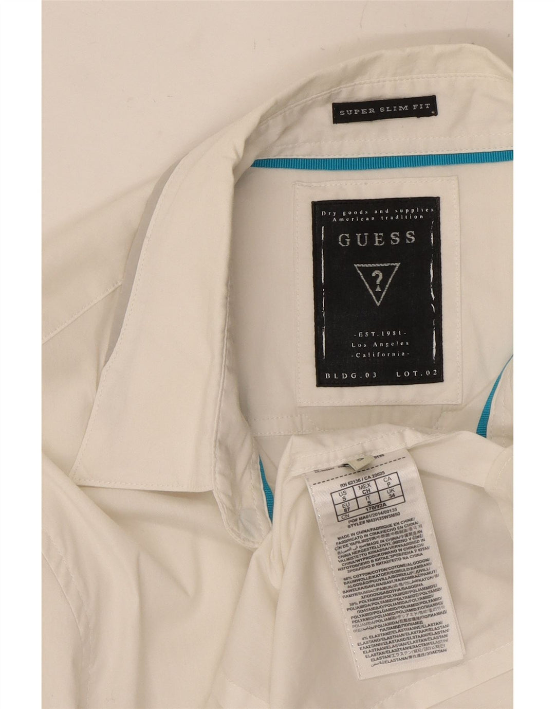 Camisa masculina GUESS Slim Fit pequena de algodão branco