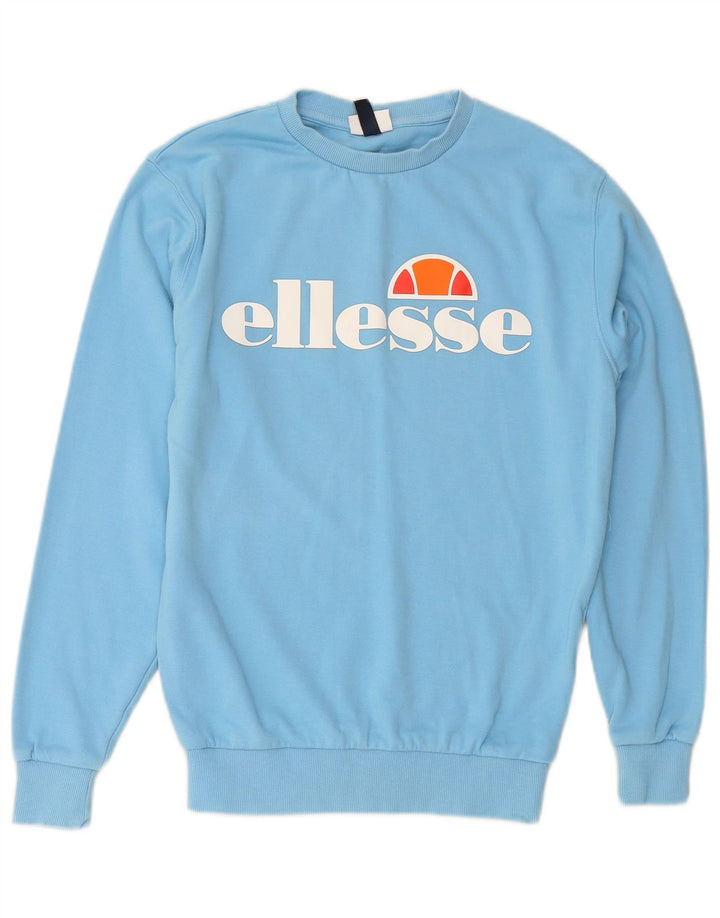 ELLESSE moletom feminino gráfico jumper UK 8 pequeno azul algodão