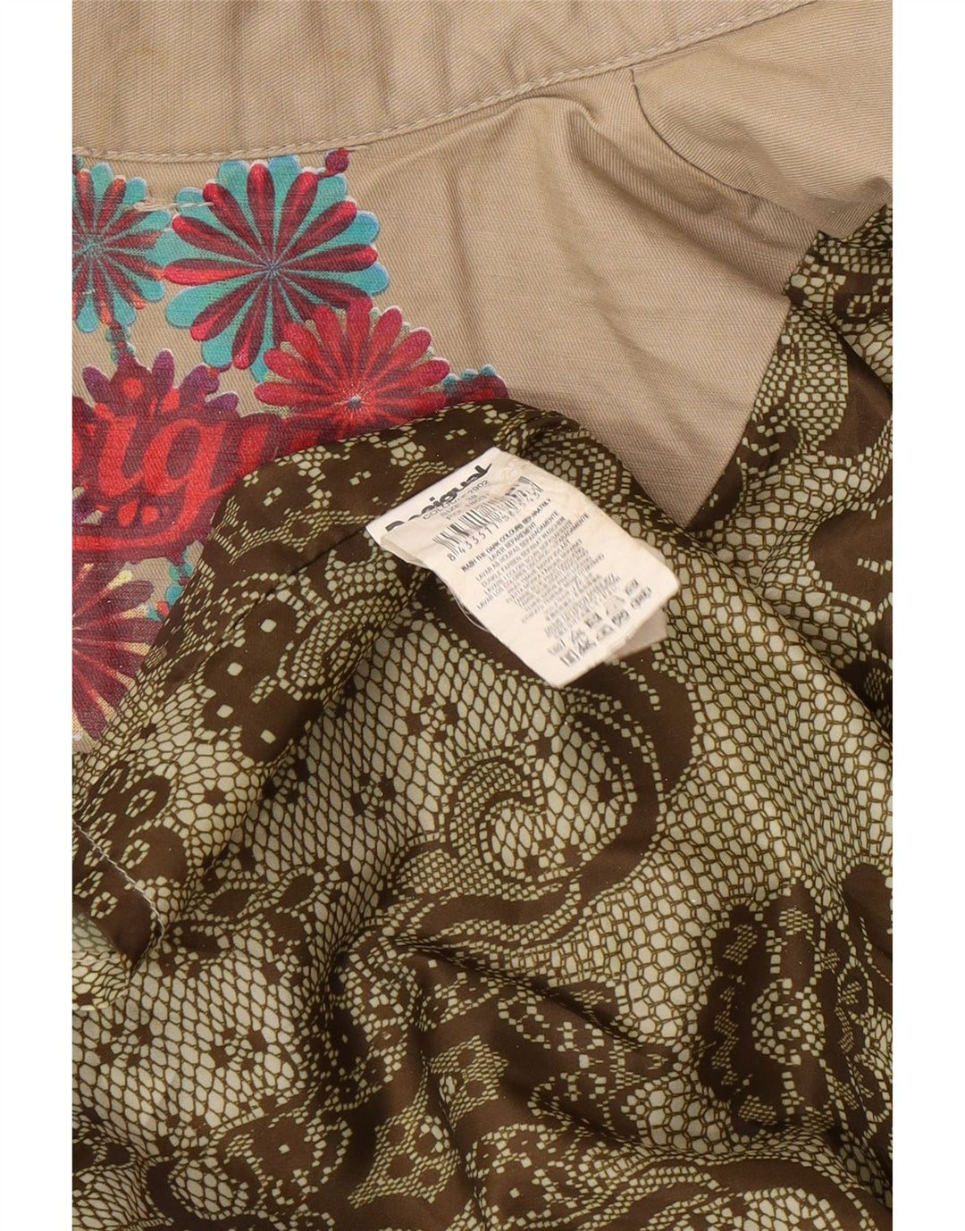 Trench coat feminino Desigual duplo breasted UE 38 médio bege floral