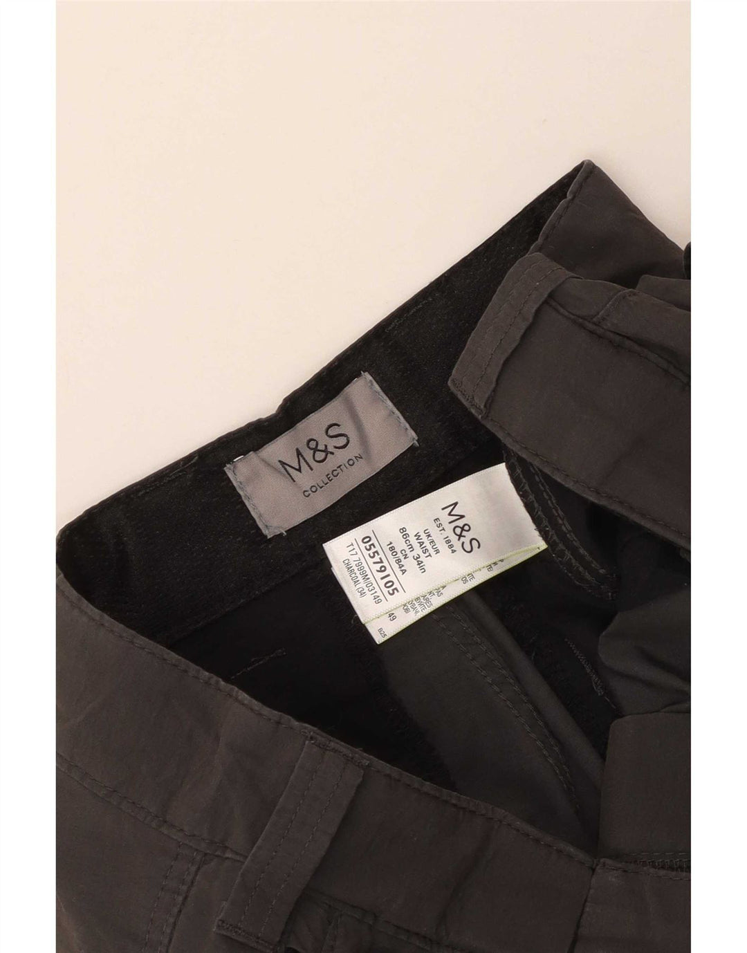 Shorts cargo masculino Marks & Spencer W34 grande algodão cinza