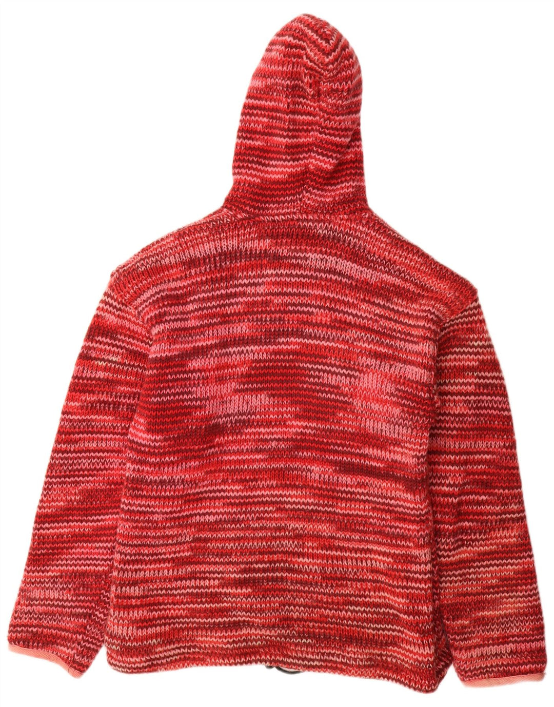 Suéter cardigã feminino VINTAGE com capuz Reino Unido 16 grande lã manchada vermelha