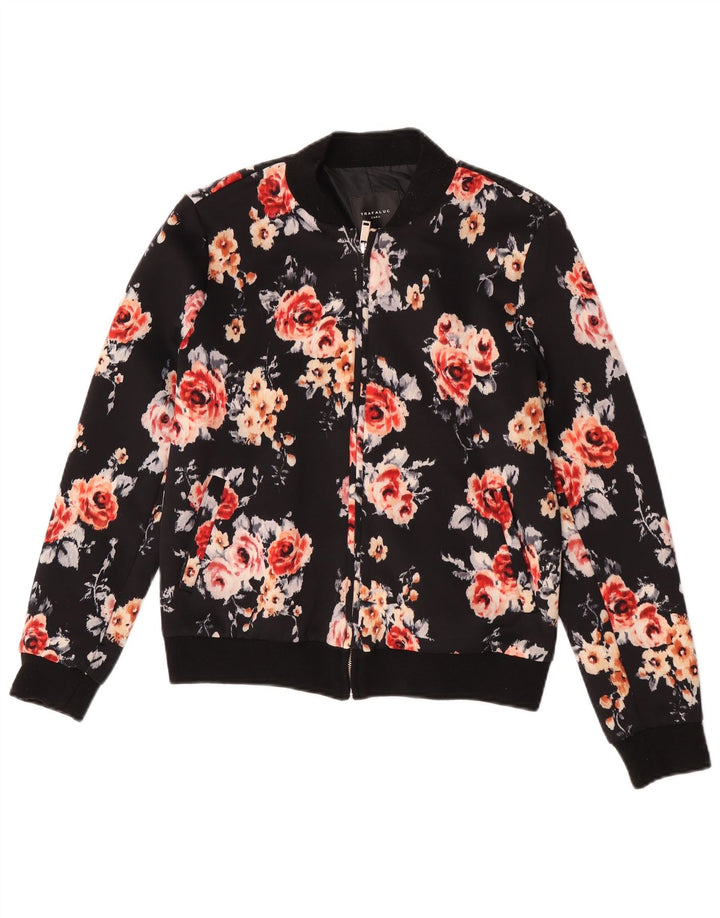 Jaqueta bomber feminina Zara UK 12 poliéster floral preto médio
