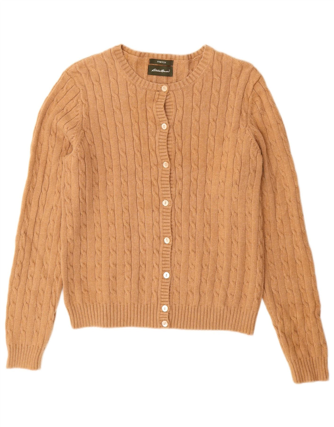 Suéter cardigã feminino EDDIE BAUER Reino Unido 12 algodão bege médio
