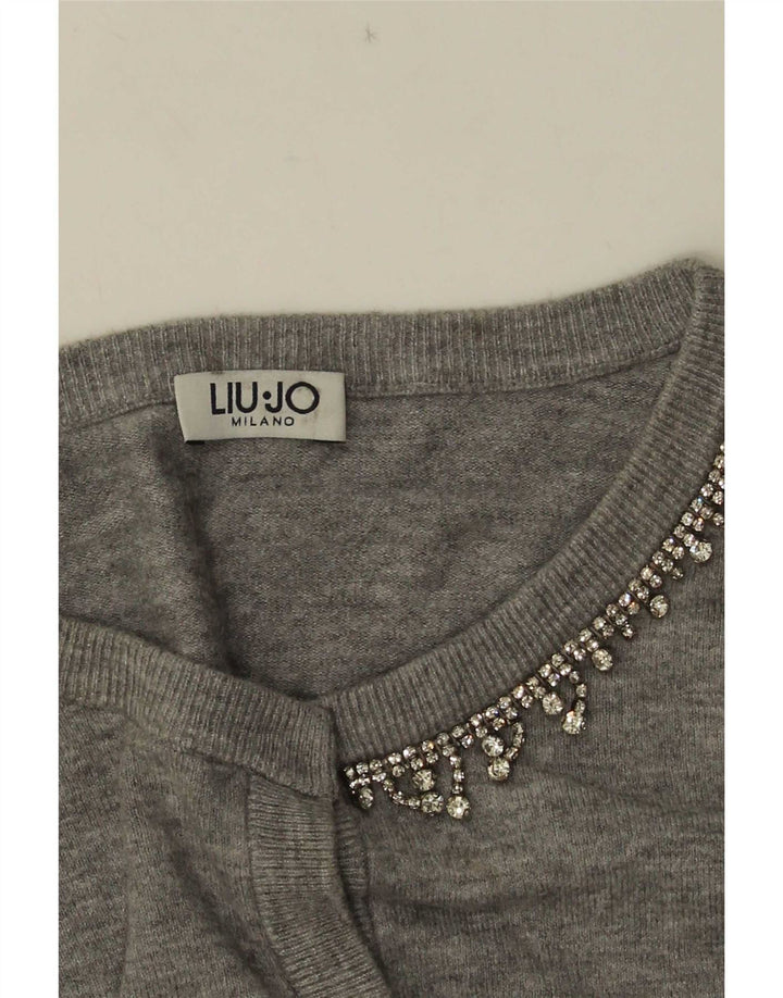 Liu Jo Suéter feminino cropped cardigan Reino Unido 12 cinza médio