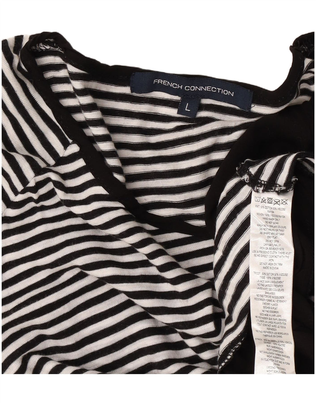 Túnica feminina French Connection UK 16 grande algodão listrado branco