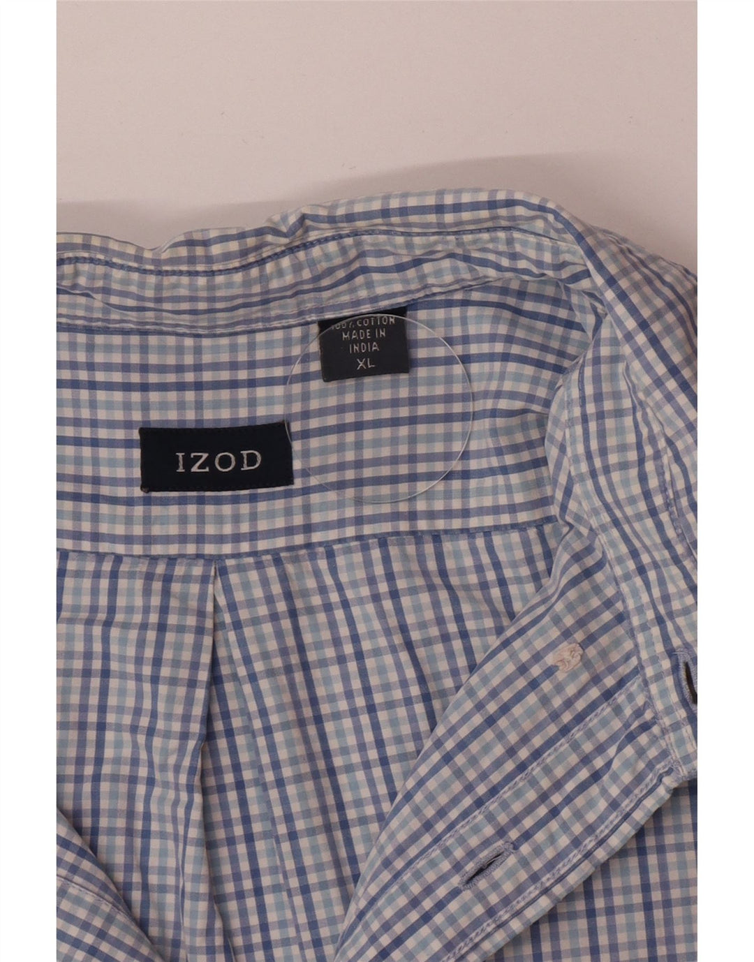 Camisa masculina Izod de manga curta XL azul xadrez algodão