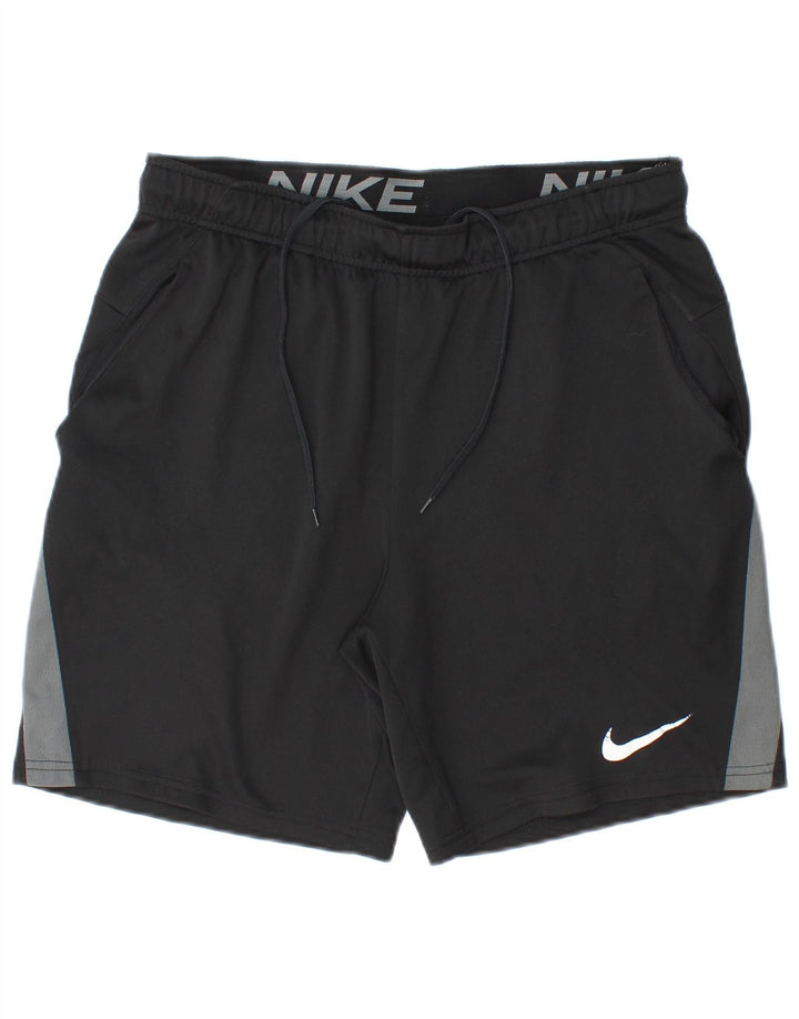 Shorts esportivos masculinos Nike Dri Fit médio preto colorblock poliéster
