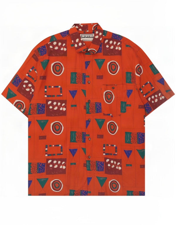 Camisa masculina vintage de manga curta XL vermelha geométrica