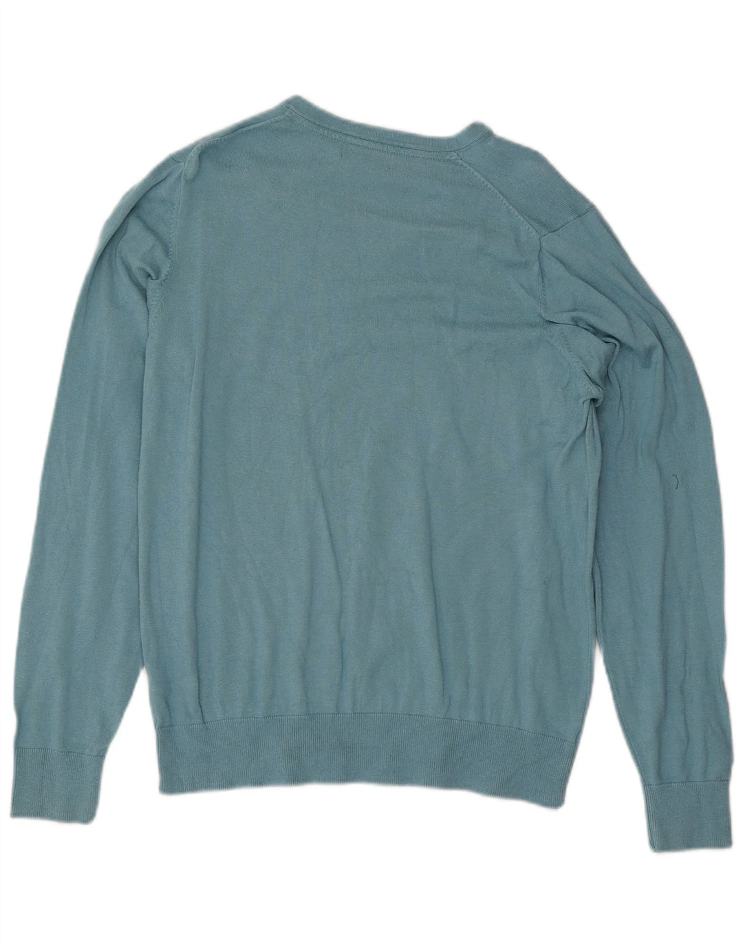 Suéter masculino Marks & Spencer Autograph com decote em V de algodão azul médio