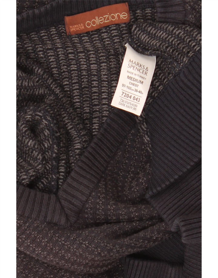 Suéter masculino Marks & Spencer com decote em V médio azul marinho acrílico