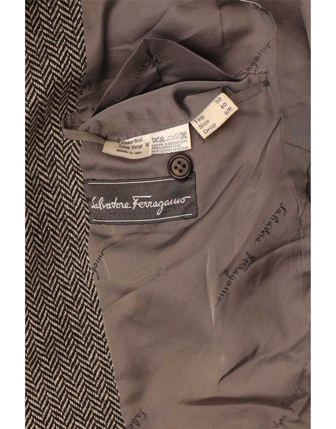 Jaqueta Blazer Masculina Salvatore Ferragamo UK 40 Grande Espinha de Peixe Cinza