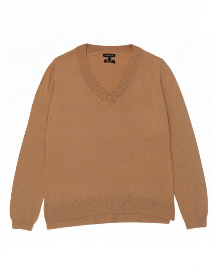 Suéter feminino Massimo Dutti com decote em V Reino Unido 12 lã bege médio