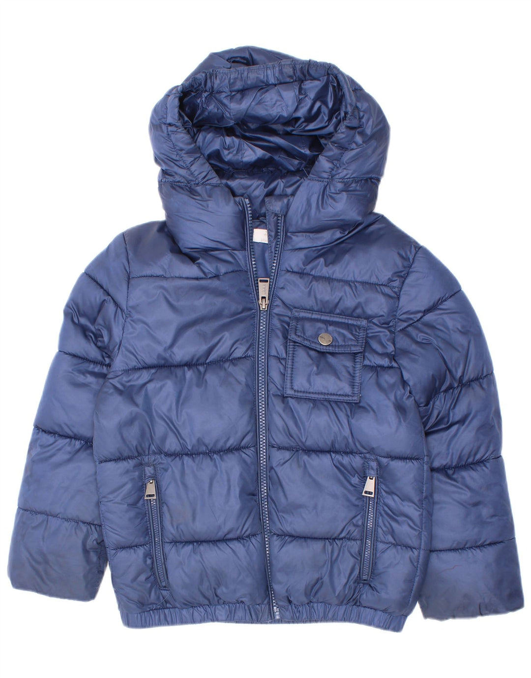 Jaqueta acolchoada com capuz para meninos vintage 5-6 anos de poliéster azul marinho