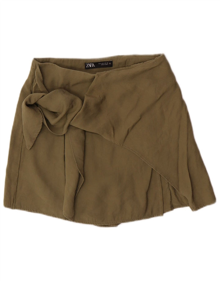Zara Shorts feminino casual pequeno W26 cáqui modal