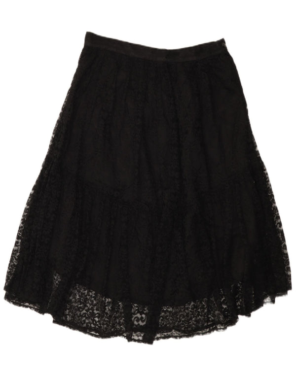 Saia feminina vintage em camadas de renda W30 médio preto floral