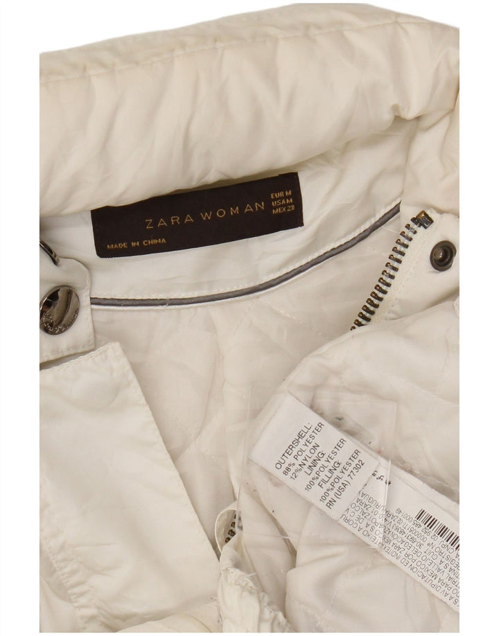 Jaqueta bomber com capuz feminino Zara UK 12 poliéster branco médio