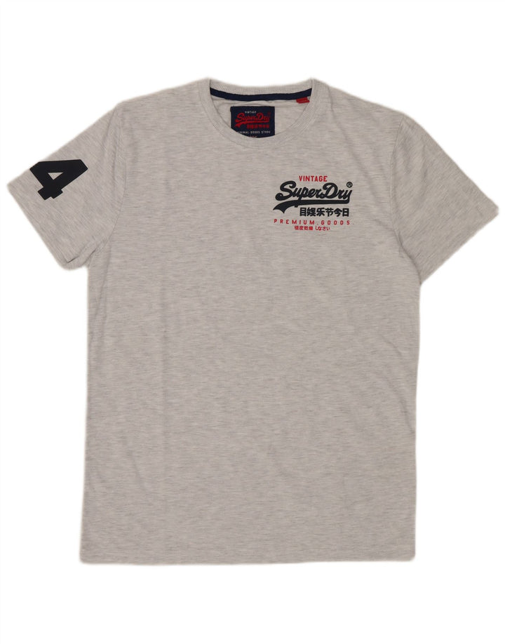 Camiseta masculina gráfica SUPERDRY Top algodão manchado cinza médio