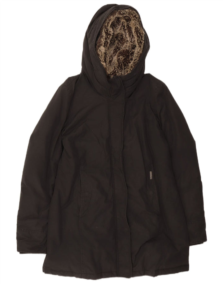 Jaqueta feminina acolchoada com capuz Woolrich Reino Unido 14 algodão preto médio