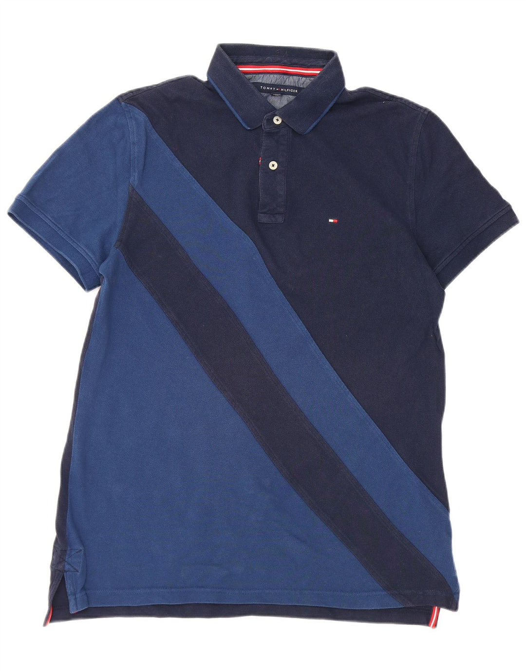 Camisa polo masculina Tommy Hilfiger grande algodão listrado azul marinho
