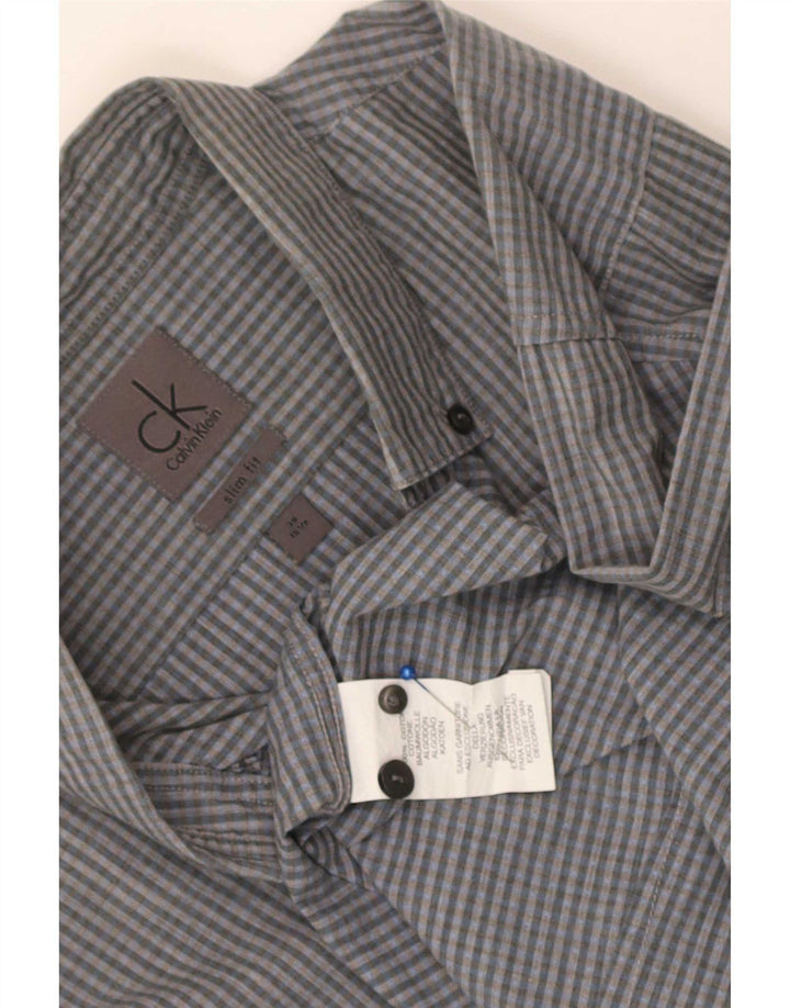 Camisa masculina Calvin Klein Slim Fit tamanho 39 15 1/2 algodão guingão azul médio