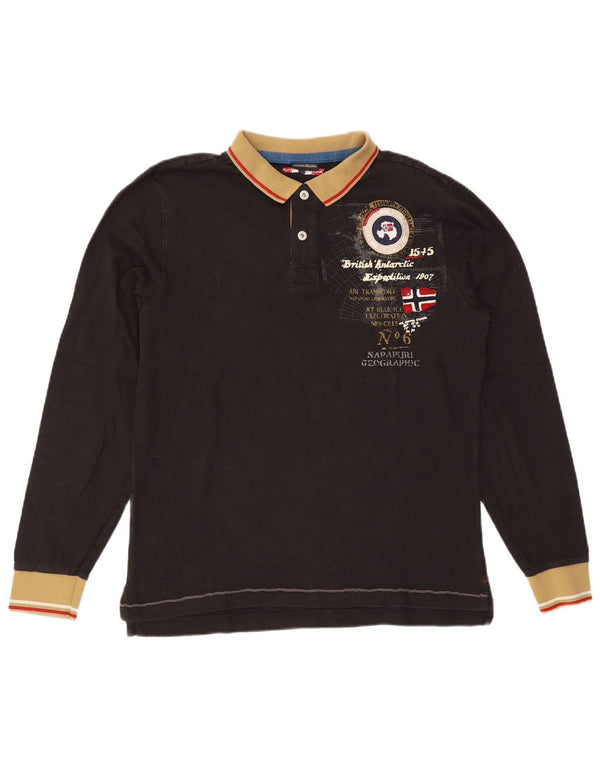 Camisa polo masculina de rugby de manga comprida gráfica Napapijri grande bloco colorido preto