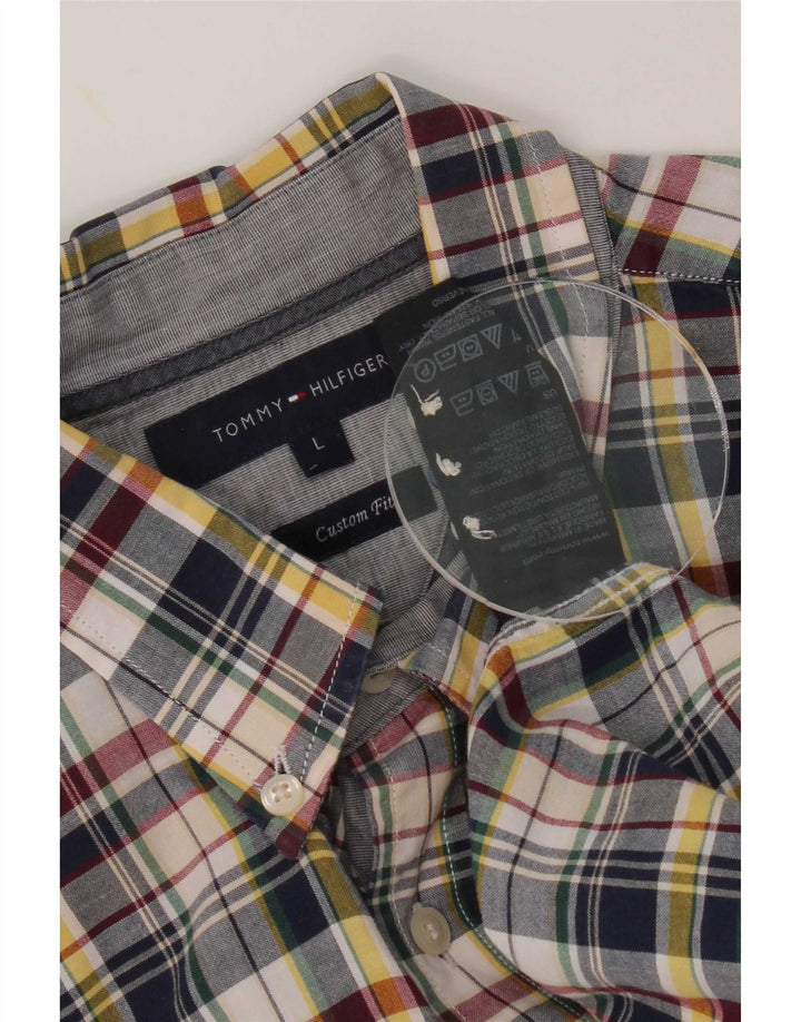 Camisa masculina Tommy Hilfiger Custom Fit grande algodão xadrez azul marinho