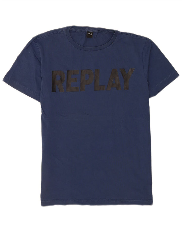 Camiseta masculina Replay Regular Graphic Top Médio Azul Marinho
