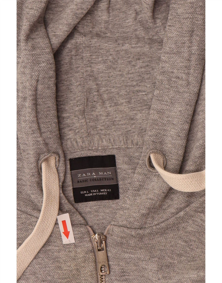Suéter masculino Zara com capuz e zíper grande cinza manchado