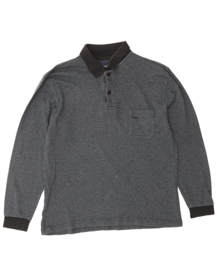 Camisa polo masculina de manga comprida LOUIS FERAUD algodão cinza médio