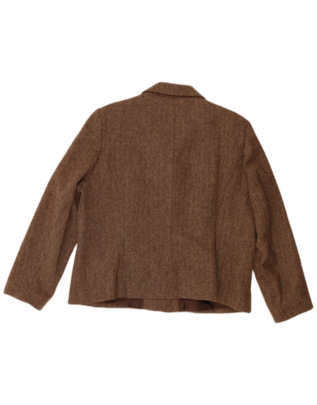 Jaqueta blazer feminina Penny Plain com 4 botões Reino Unido 20 2XL lã espinha de peixe marrom