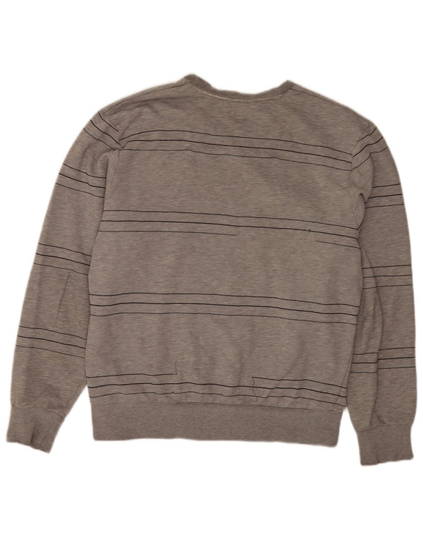 Adidas Mens Moletom Jumper Grande Algodão Listrado Cinza