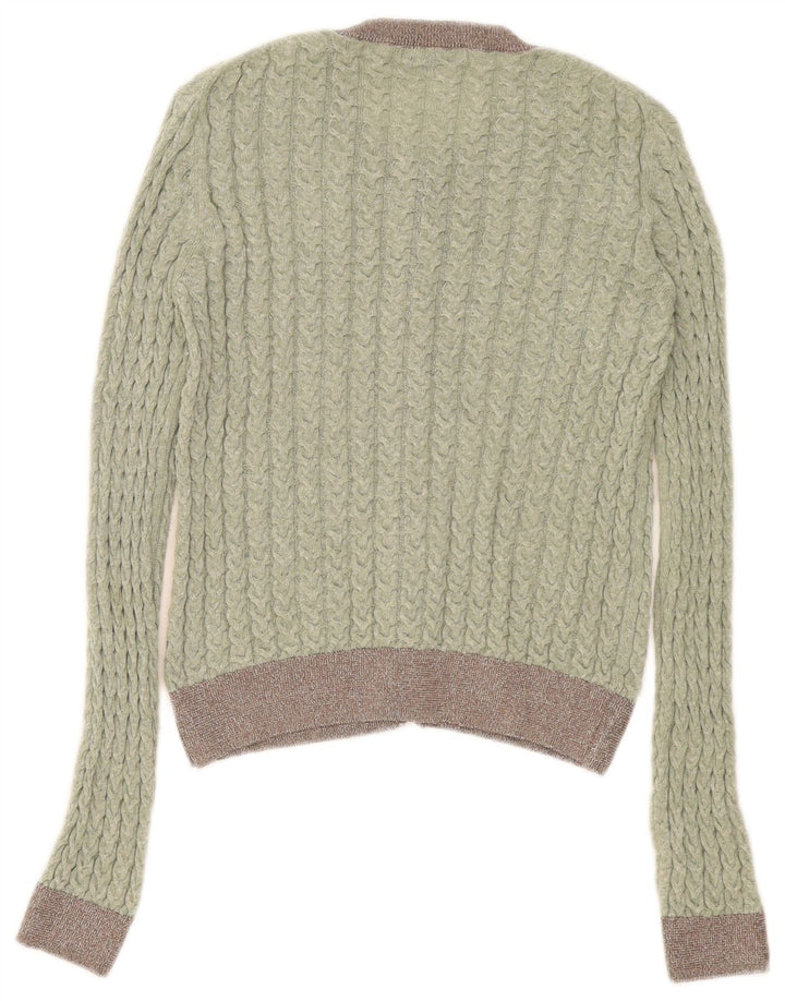 Suéter cardigã feminino Zara Reino Unido 12 bloco colorido verde médio