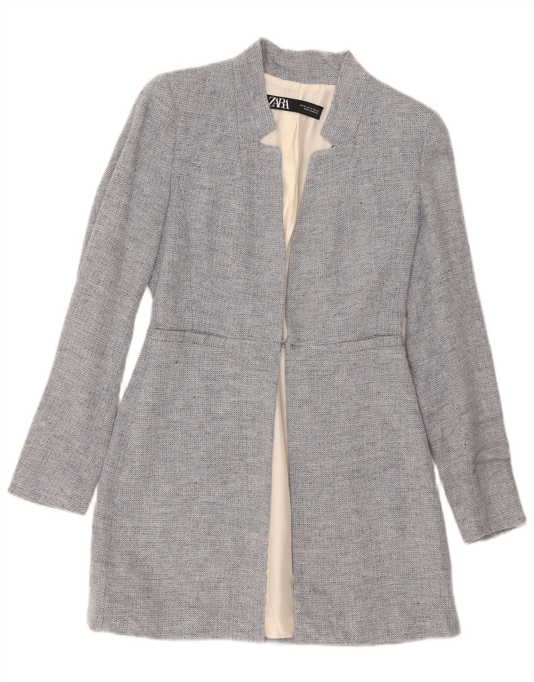 Zara Womens Longline Blazer Jacket Reino Unido 4 XS Azul Chevron Moderno