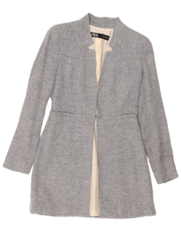 Zara Womens Longline Blazer Jacket Reino Unido 4 XS Azul Chevron Moderno