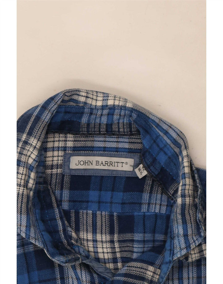 Camisa masculina de flanela John Barritt tamanho 42 16 1/2 grande algodão xadrez azul