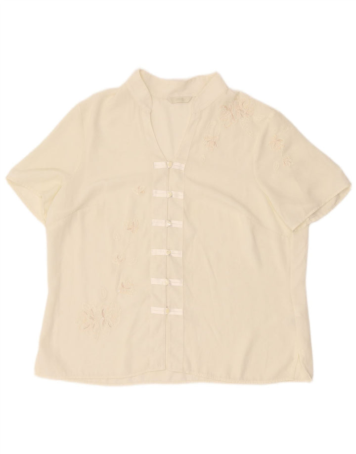 Blusa feminina Marks & Spencer UK 16 grande poliéster floral branco