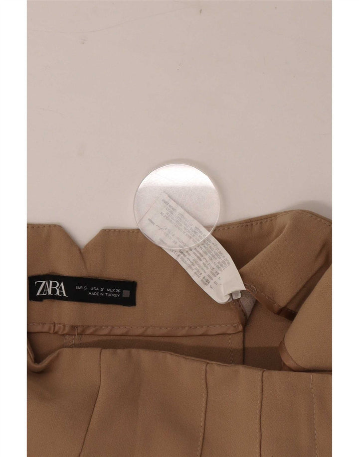 Zara Calça feminina casual cônica pequena W26 L26 marrom poliéster