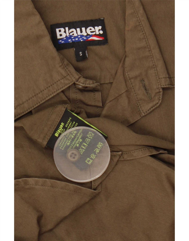 Camisa masculina Blauer de manga curta com estampa gráfica pequena de algodão cáqui